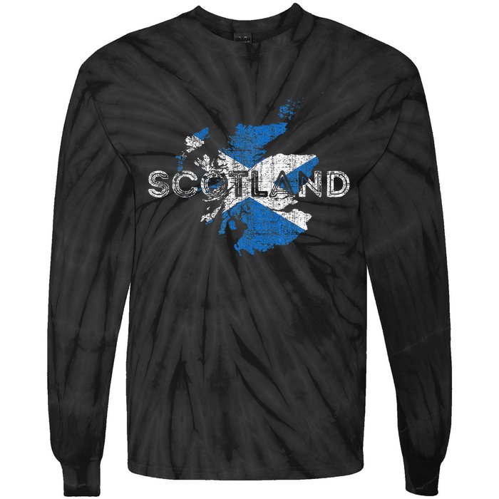 Scottish Map And Flag Souvenir Distressed Scotland Tie-Dye Long Sleeve Shirt