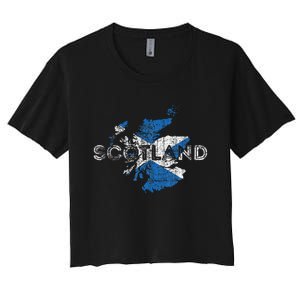 Scottish Map And Flag Souvenir Distressed Scotland Women's Crop Top Tee