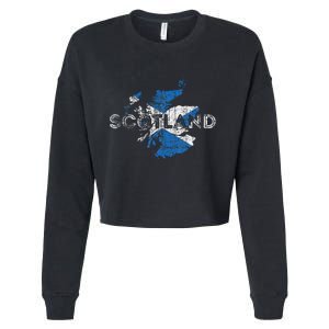 Scottish Map And Flag Souvenir Distressed Scotland Cropped Pullover Crew