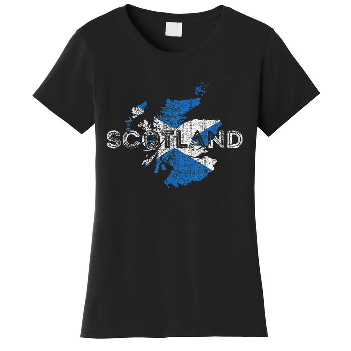 Scottish Map And Flag Souvenir Distressed Scotland Women's T-Shirt