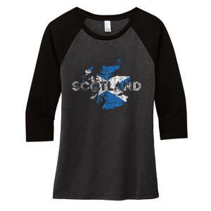 Scottish Map And Flag Souvenir Distressed Scotland Women's Tri-Blend 3/4-Sleeve Raglan Shirt