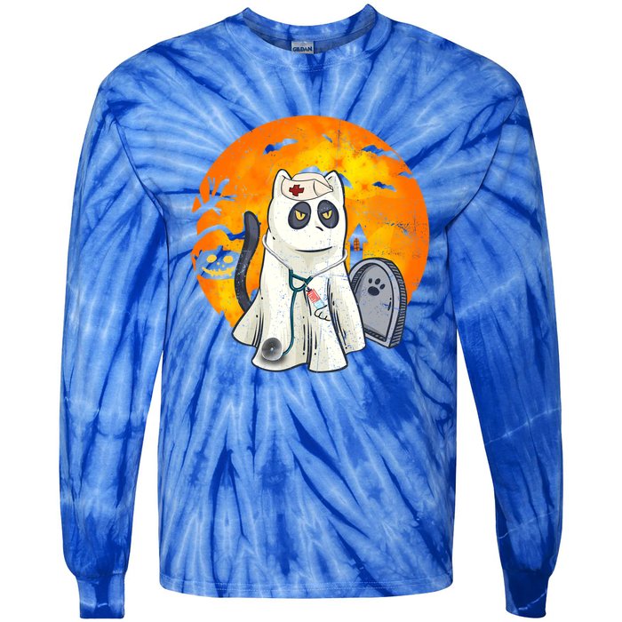 Spooky Meows And Caring Spirit Cat Lover Nurse Ghoscool Gift Cute Gift Tie-Dye Long Sleeve Shirt