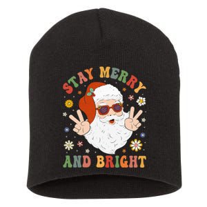 Stay Marry And Bright Groovy Christmas Hippie Santa Clause Short Acrylic Beanie