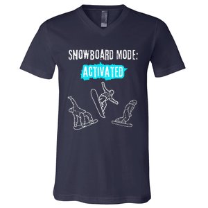 Snowboard Mode Activated Fun Winter Sports Snowboarding V-Neck T-Shirt