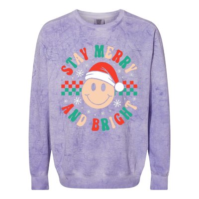 Stay Merry And Bright Retro Groovy Christmas Colorblast Crewneck Sweatshirt