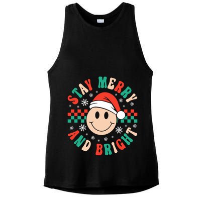Stay Merry And Bright Retro Groovy Christmas Ladies PosiCharge Tri-Blend Wicking Tank