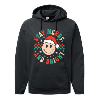 Stay Merry And Bright Retro Groovy Christmas Performance Fleece Hoodie