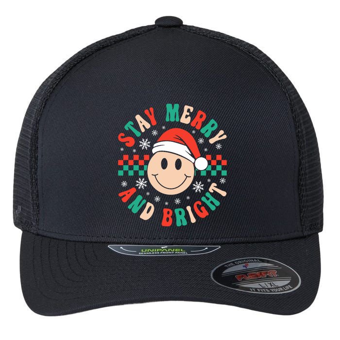 Stay Merry And Bright Retro Groovy Christmas Flexfit Unipanel Trucker Cap