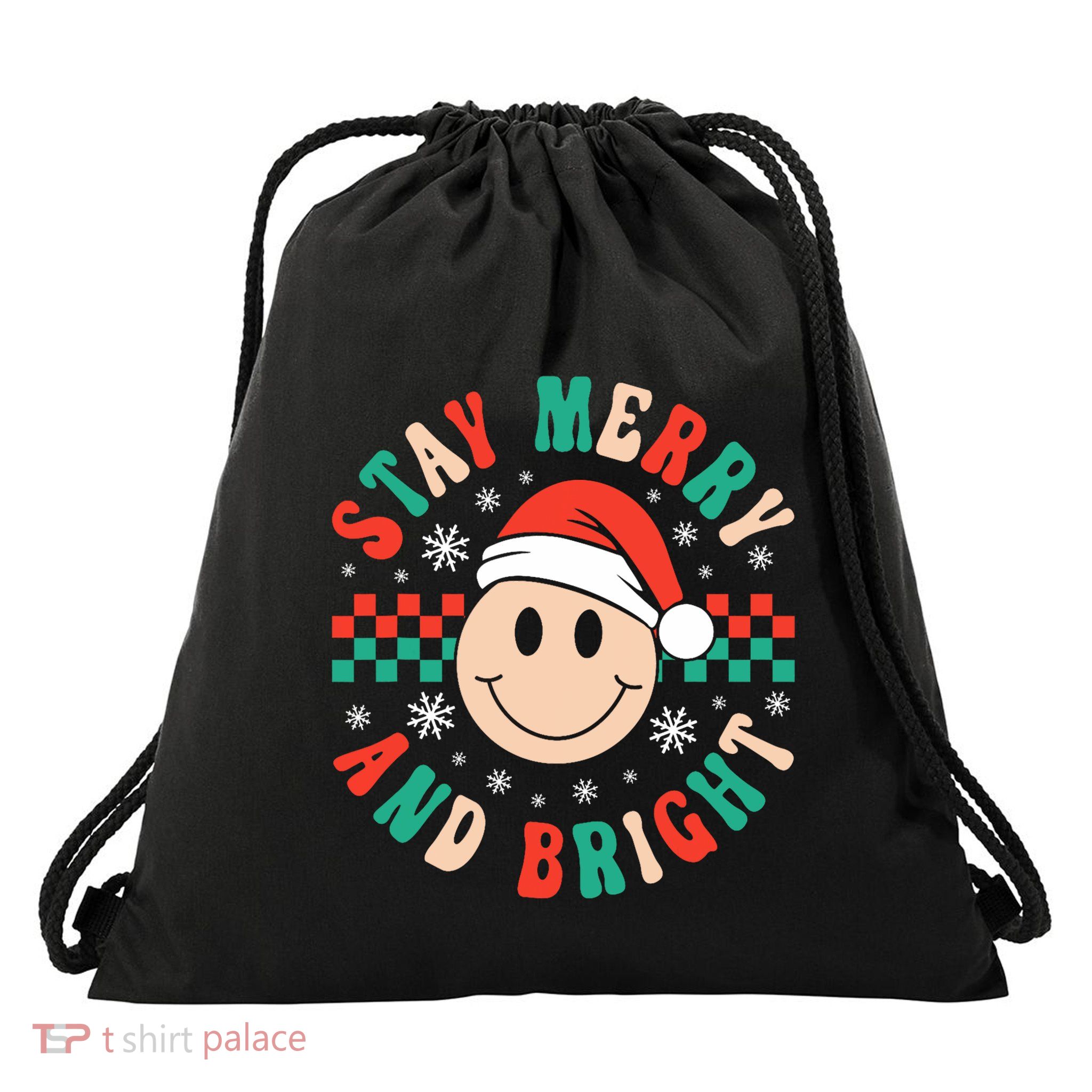 Stay Merry And Bright Retro Groovy Christmas Drawstring Bag