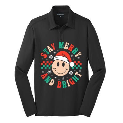 Stay Merry And Bright Retro Groovy Christmas Silk Touch Performance Long Sleeve Polo