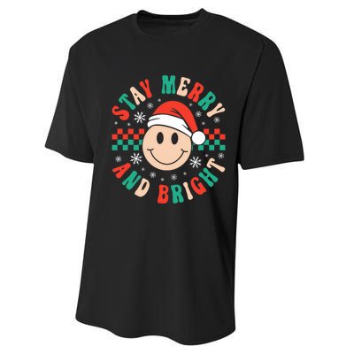 Stay Merry And Bright Retro Groovy Christmas Performance Sprint T-Shirt