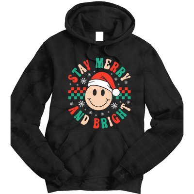 Stay Merry And Bright Retro Groovy Christmas Tie Dye Hoodie