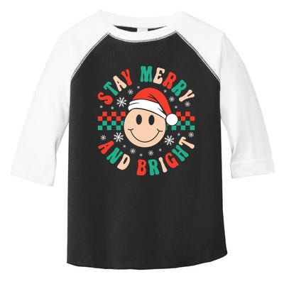 Stay Merry And Bright Retro Groovy Christmas Toddler Fine Jersey T-Shirt