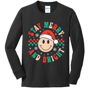 Stay Merry And Bright Retro Groovy Christmas Kids Long Sleeve Shirt