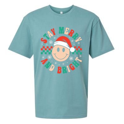 Stay Merry And Bright Retro Groovy Christmas Sueded Cloud Jersey T-Shirt