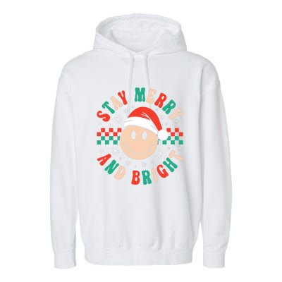 Stay Merry And Bright Retro Groovy Christmas Garment-Dyed Fleece Hoodie