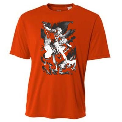 Saint Michael Archangel Angel Catholic Patron Gift Cooling Performance Crew T-Shirt