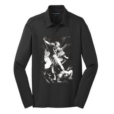 Saint Michael Archangel Angel Catholic Patron Gift Silk Touch Performance Long Sleeve Polo