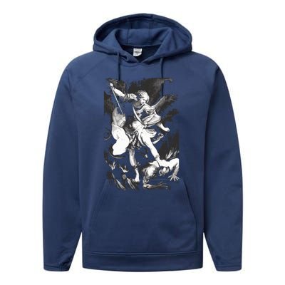 Saint Michael Archangel Angel Catholic Patron Gift Performance Fleece Hoodie