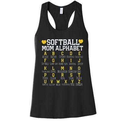 Softball Mom Alphabet Sporty Family Women's Racerback Tank