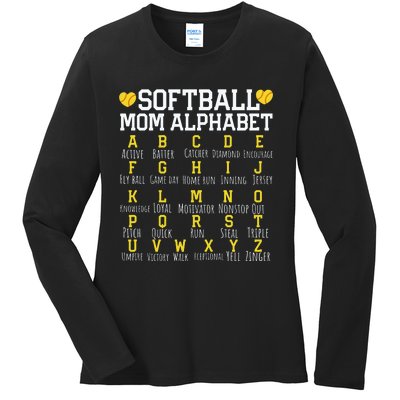 Softball Mom Alphabet Sporty Family Ladies Long Sleeve Shirt