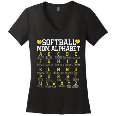 Softball Mom Alphabet Sporty Family Women's V-Neck T-Shirt