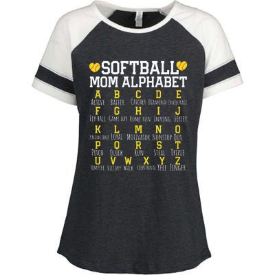 Softball Mom Alphabet Sporty Family Enza Ladies Jersey Colorblock Tee