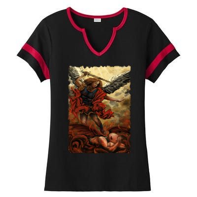 Saint Michael ArchAngel Painting Ladies Halftime Notch Neck Tee