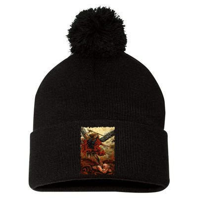 Saint Michael ArchAngel Painting Pom Pom 12in Knit Beanie