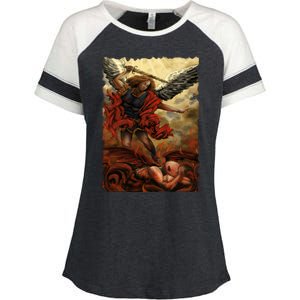 Saint Michael ArchAngel Painting Enza Ladies Jersey Colorblock Tee