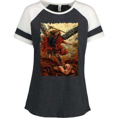 Saint Michael ArchAngel Painting Enza Ladies Jersey Colorblock Tee