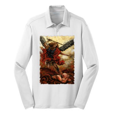 Saint Michael ArchAngel Painting Silk Touch Performance Long Sleeve Polo