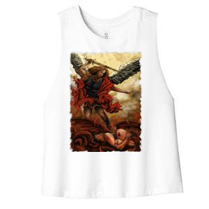 Saint Michael ArchAngel Painting Women's Racerback Cropped Tank