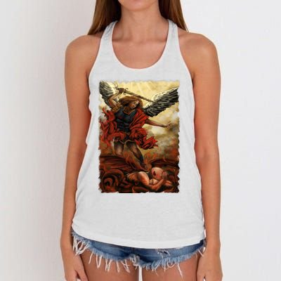 Saint Michael ArchAngel Painting Women's Knotted Racerback Tank