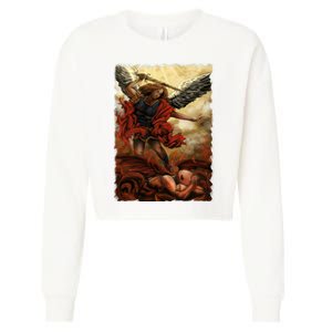 Saint Michael ArchAngel Painting Cropped Pullover Crew