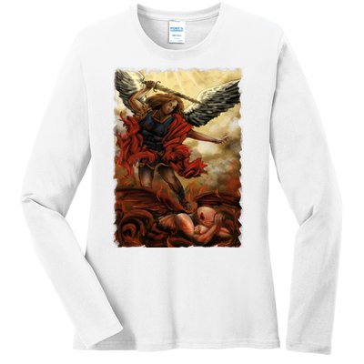 Saint Michael ArchAngel Painting Ladies Long Sleeve Shirt