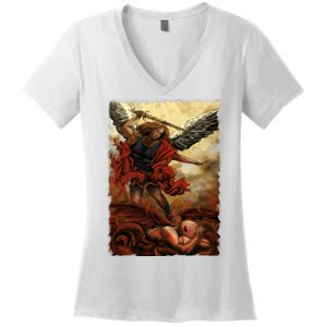 Saint Michael ArchAngel Painting Women's V-Neck T-Shirt