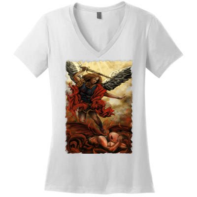 Saint Michael ArchAngel Painting Women's V-Neck T-Shirt