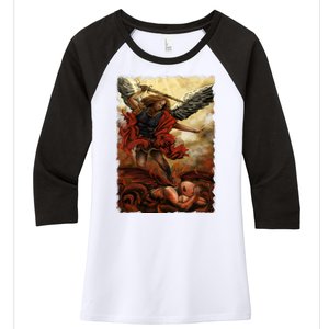 Saint Michael ArchAngel Painting Women's Tri-Blend 3/4-Sleeve Raglan Shirt