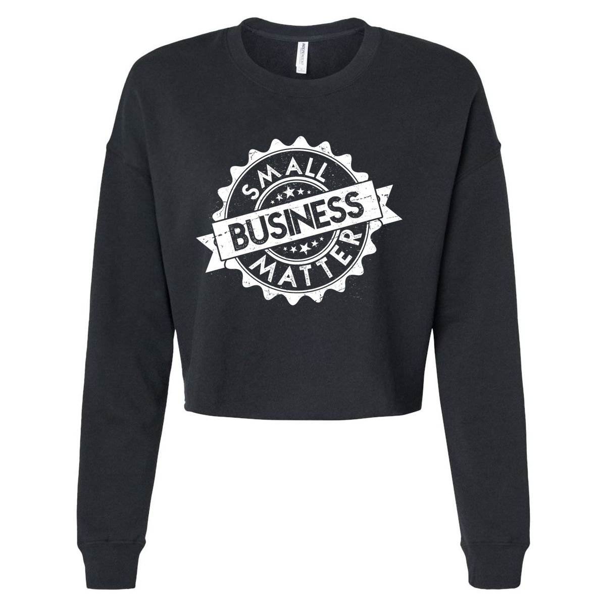 Small Business Matter Stamp Emblem Cropped Pullover Crew