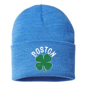 Shamrock Massachusetts Boston St Patricks Day Irish Green Gift Sustainable Knit Beanie