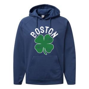 Shamrock Massachusetts Boston St Patricks Day Irish Green Gift Performance Fleece Hoodie