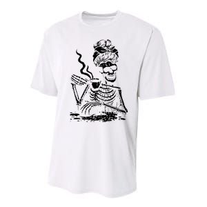 Skeleton Messy Bun Drink Coffee Shirts Cool Halloween Costume Performance Sprint T-Shirt