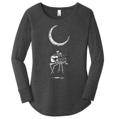 Skeleton Moon Band S Rock And Roll Concert Graphic S Women's Perfect Tri Tunic Long Sleeve Shirt