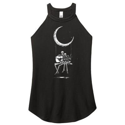 Skeleton Moon Band S Rock And Roll Concert Graphic S Women’s Perfect Tri Rocker Tank