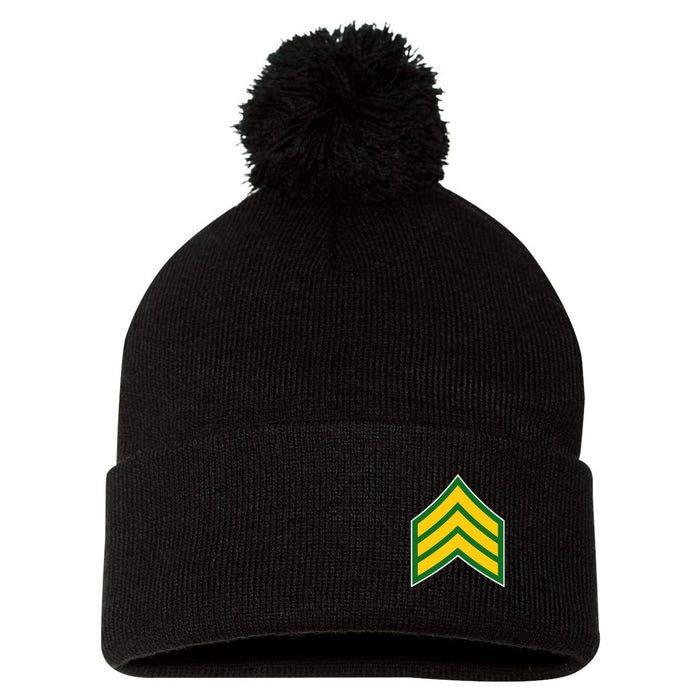 Sergeant Military Badge Pom Pom 12in Knit Beanie