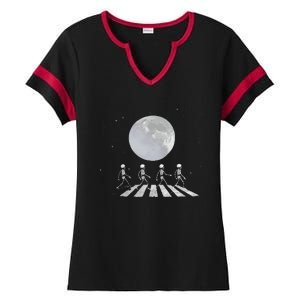 Skeleton Moon Band Tees Funny Rock Concert Halloween Graphic Ladies Halftime Notch Neck Tee