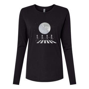 Skeleton Moon Band Tees Funny Rock Concert Halloween Graphic Womens Cotton Relaxed Long Sleeve T-Shirt