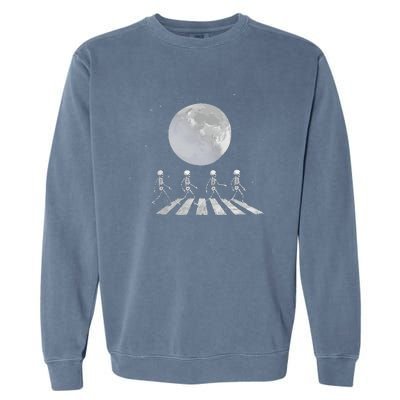 Skeleton Moon Band Tees Funny Rock Concert Halloween Graphic Garment-Dyed Sweatshirt