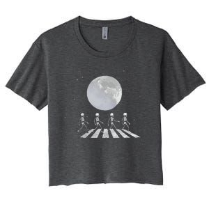 Skeleton Moon Band Tees Funny Rock Concert Halloween Graphic Women's Crop Top Tee